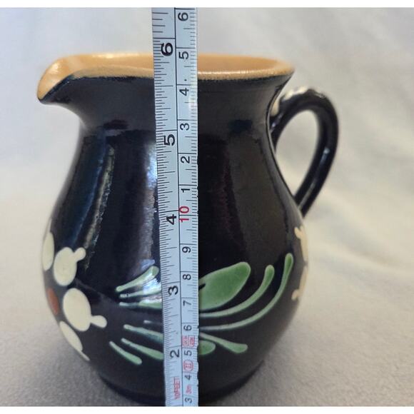 Vintage French Dark Blue Pottery Milk Pitcher Floral Vase Blue White - Picture 10 of 11